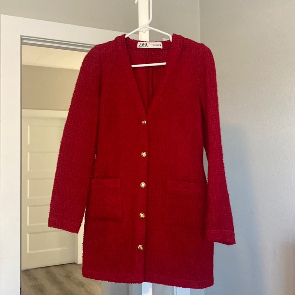 Red Zara wool long sleeve red dress.